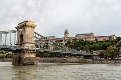 Suspension bridge over river