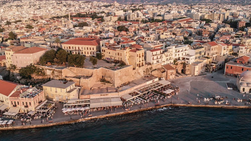 High angle view of buildings in chania crete