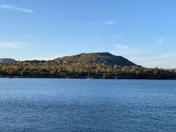 Scenic view of sea against blue sky