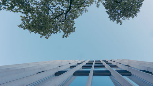 Low angle view of building against clear blue sky