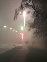 Silhouette people walking on illuminated street at night