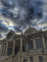 Low angle view of temple against cloudy sky