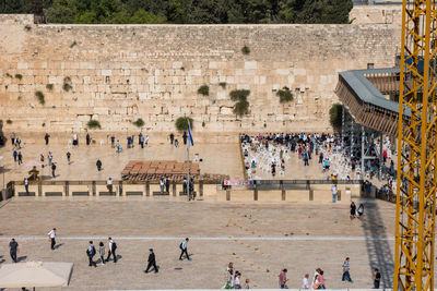 High angle view of people at historical building