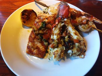 Close-up of served food in plate