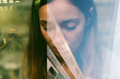Double exposure of young man and woman 