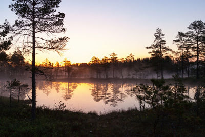 Scenic view of lake against sky during sunset