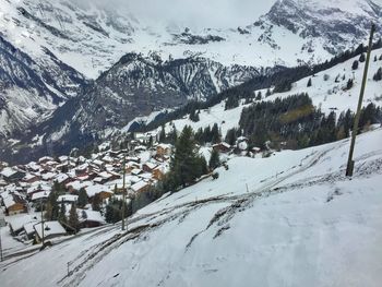 High angle view of snowcapped mountain