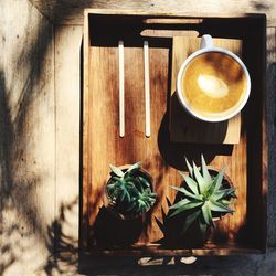 Close-up of coffee cup on table