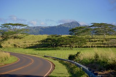 Road amidst green landscape against sky