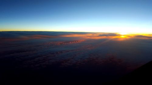 Aerial view of landscape at sunset