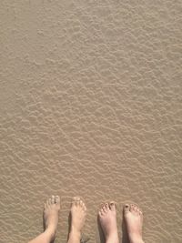 Low section of woman feet in sand at beach