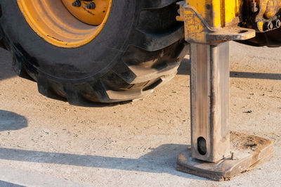 Panoramic shot of machinery at construction site on sunny day