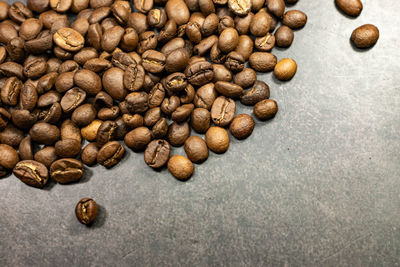 High angle view of coffee beans on table