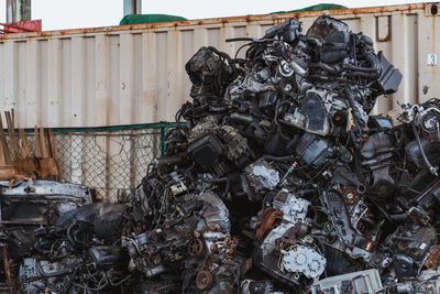 Stack of garbage on metal structure