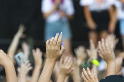 Crowd with arms raised in concert