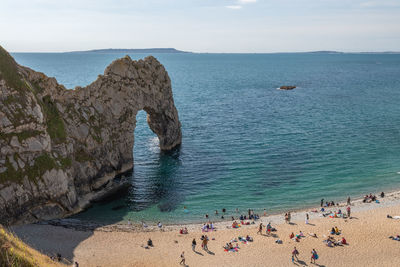 High angle view of people on beach