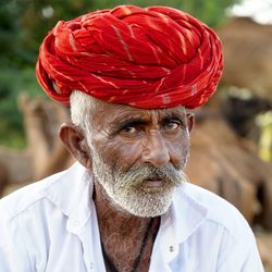 Portrait of man wearing turban