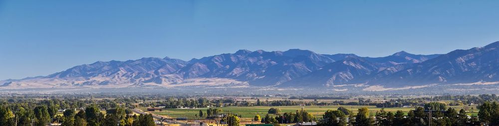 Logan valley landscape views including wellsville mountains, nibley, hyrum, wasatch range utah usa