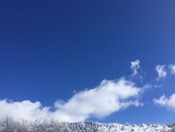 Scenic view of snow covered landscape against blue sky