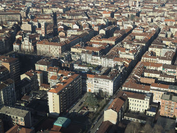 High angle view of buildings in city