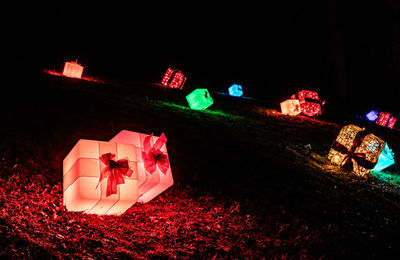 Illuminated christmas decorations at night