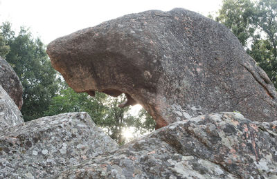 Low angle view of rock formation against sky