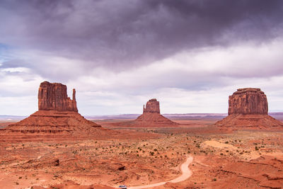 View of rock formations against cloudy sky