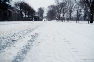 Front view of car on snowy road