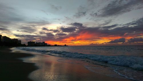 Scenic view of sea against cloudy sky