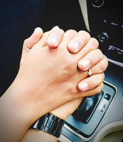 Close-up of woman with hands