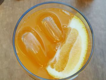 High angle view of drink on table