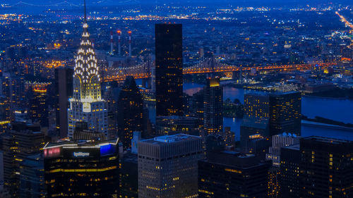 Illuminated cityscape at night,new york city,usa