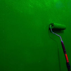 Paint roller on green wall