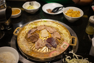 High angle view of food on table