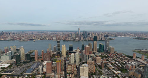 High angle view of city buildings