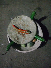 High angle view of bread in container