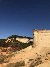 Scenic view of desert against clear blue sky