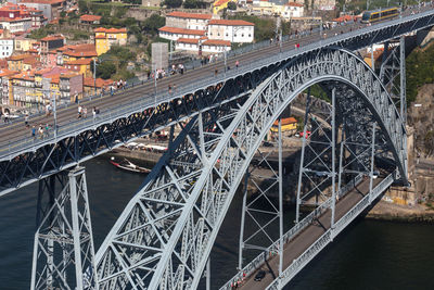 High angle view of luis i bridge over river in city