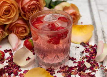 Close-up of roses on table