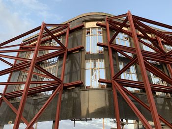 Low angle view of construction site against sky in city