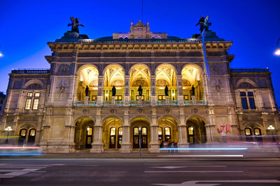 Facade of a building at night