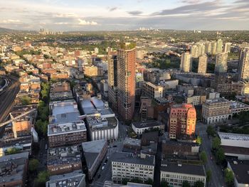 High angle view of buildings in city