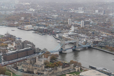 High angle view of buildings in city