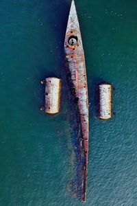 High angle view of old ship in sea