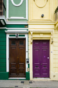 Closed door of building