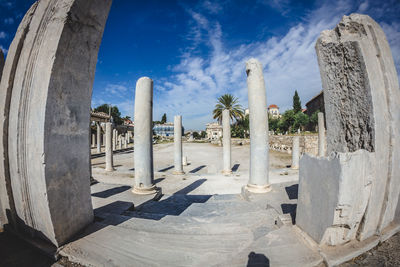 Roman agora against blue sky