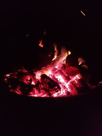 Close-up of fire in the dark