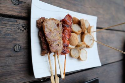 High angle view of dessert in plate on table