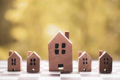 Close-up of model house on table