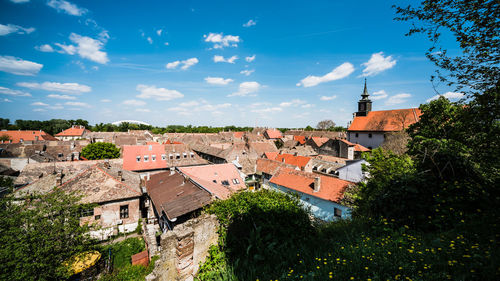 High angle view of townscape against sky